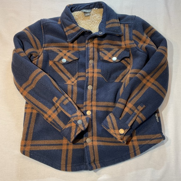 Eddie Bauer Navy/Tan Long Sleeve Button Up Collar Boys Flannel Sherpa Size S(8) - Picture 1 of 6